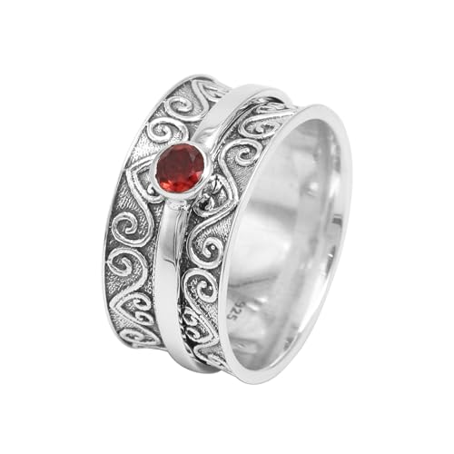 Bague spinner anti-stress en argent et grenat véritable pour femme