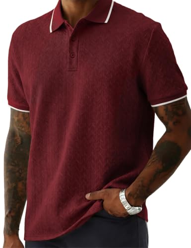 Image of JMIERR Mens Casual Polo Shirt Short Sleeve Vacation Button Summer Beach Knit Stretchy Golf Shirts