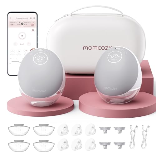 Image of Momcozy Breast Pump Hands Free Upgraded Mobile Flow | M9, App Discreet Control with Personalized Multi-Modes & 15 Levels, Wearable Breast Pump 24mm, 2 Pack Gray
