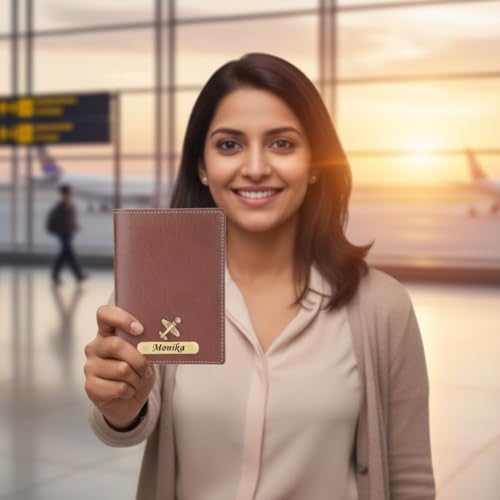 Image of WALLETKART Personalized Leather Passport Cover with Name | Customized Travel Passport Holder for Men & Women | Gift for Boyfriend, Girlfriend, Husband, Wife, Father & Mother (TAN)