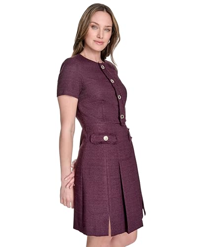 Image of Tommy Hilfiger Women's Soft Hand Boucle Short Sleeve Button Front A-line Dress