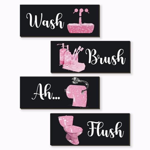FENCORDAR 4 Pcs Pink Bathroom Decor Funny Pink And Black Bathroom...