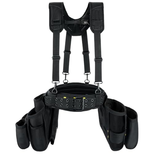 Image of MELOTOUGH Tool Belt with Suspenders Electrician Tool Bag Suspenders Framers Combo Apron Tool Belt Construction Tool Pouch Suspenders Heavy Duty Carpenter Suspension Rig（Grey）