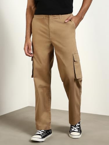 Image of NOBERO Men's Straight Fit Mid Rise Wanderer Travel Cargo Pants | Multiple Pockets | | Lowers for | Casual Wear | Sports | Gym | Trek | Lowers