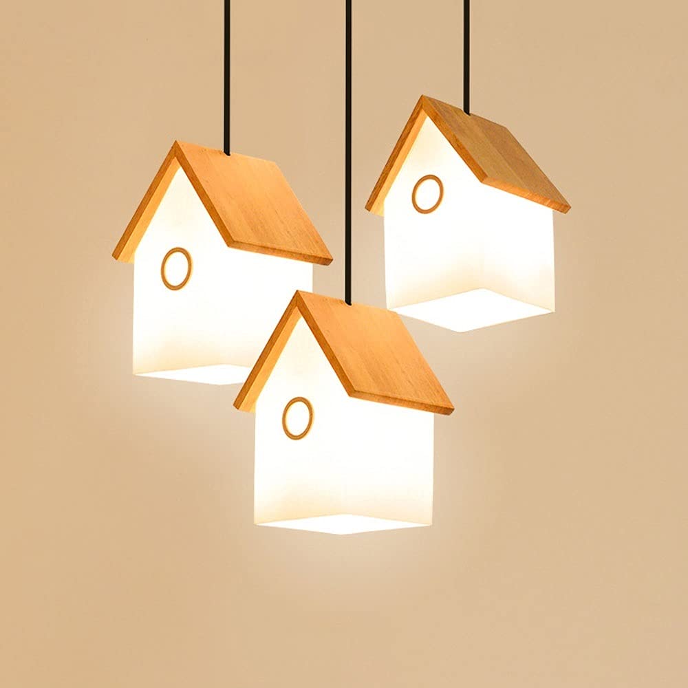 Lampe de plafond avec suspension moderne 3 lumières en verre et bois