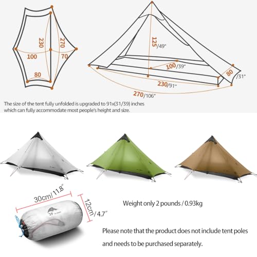 Carpa ultraligera de 1 persona Telomat lanshan1 caqui miniatura 3