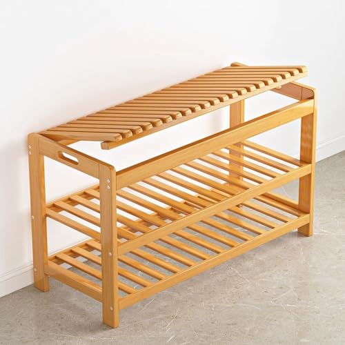 Banc intégré en bois massif pour ranger les chaussures