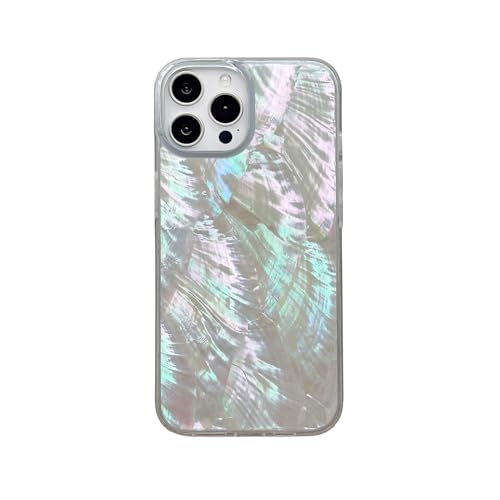 Reezaddin Mother of Pearl Glitter Phone Case for iPhone 13 Pro Max,Bling Shiny Real Seashell Pattern Slim Glossy Sleek Stylish Trendy Protective Shockproof Girls Women i Phone 13promax Cover 6.7'