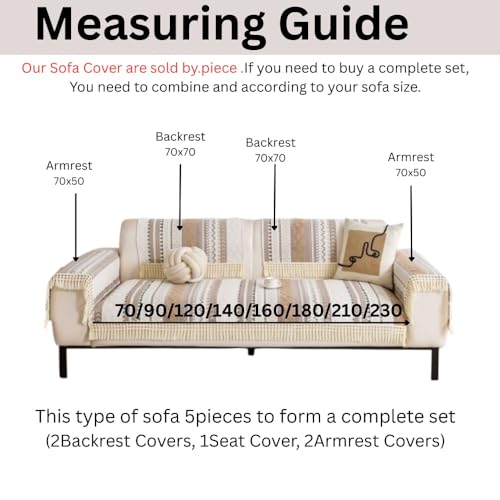 Image of HOMETHREADS Innovative European Premium Style Anti Slip Cotton Sofa Cover Mat with PVC Backing for Non-Slip Comfort (Khaki, 3 Seater Small | 70x160cm)