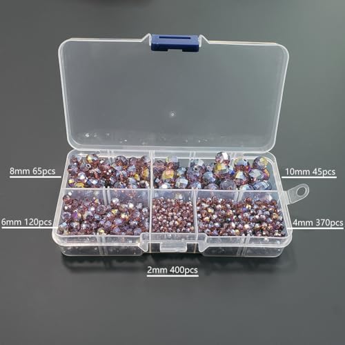 Image of Chengmu Purple Rondelle Glass Beads for Jewelry Making, Faceted Briolette Crytal Spacer Beads for Bracelet Necklace Earring (2mm 4mm 6mm 8mm 10mm Mixed Sizes, 1000pcs)