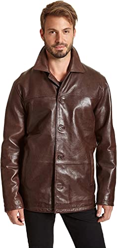 Image of Men's Four-Button Lambskin Leather Car Coat