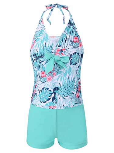 Girls' Summer Tankini Set Halter V-Neck Crop Tops with Bottoms Two Piece Swimsuit Bathing Suit3