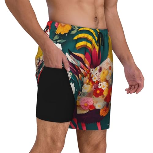 YANYU Flower Heart Chicken Print Men Hawaiian Shorts Quick Dry Swim Trunks Surfing Beach Vacations Summer Activity2