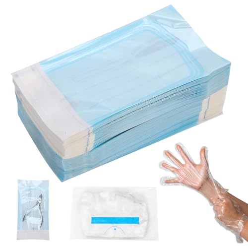 100PCS Bolsa Autosellante De Esterilización,90 * 260MM Autoadhesivas Esterilización,Bolsas Para Esterilizar Instrumentos,Almacenamiento Esterilizacion Manicura,Con 50 Guantes De Plástico,Kiuiom
