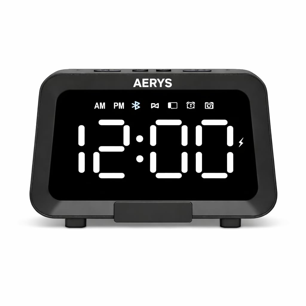 AERYS Digtial Alarm Clock with1 Year Warranty, Heavy Speaker Radio Pen and Mobile Holder | 5.4 Hi FI Stereo Sound Speaker with Dual Alarm| USB-C | Deal for Students,Home,Office,Home Decor,Corporate