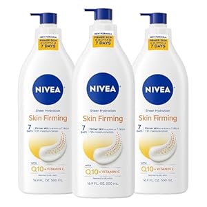 NIVEA Sheer Hydration Skin Firming Body Lotion with Q10 and Vitamin C, 72-Hour Body Moisturizer for Normal to Dry Skin, 16.9 Fl Oz Pump Bottle, Pack of 3
