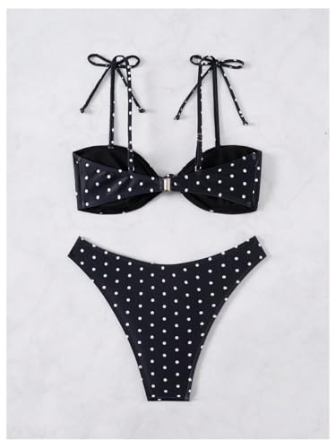 Milumia Women's Polka Dots Bikini Sets 2 Piece High Cut Tie Shoulder Swimsuit Beachwear Multicolor Medium2