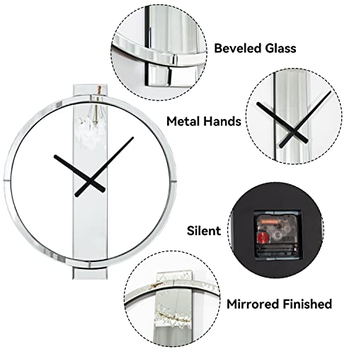 Shyfoy Wall Clock Decorative Large Clock Living Room Decor - 23" All Mirror Glass Finish Big Modern Clock For Wall Round Wall Decor For Office Bedroom Fireplace Decor #TOP1