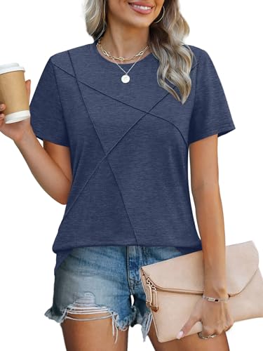 Image of XIEERDUO Womens Summer Tops 2026 Pleated Round Neck Short Sleeve Shirts Business Casual
