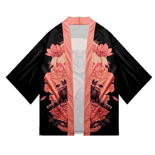 Image of LAI MENG FIVE CATS Women's Funny Cute Cat Cardigan Lightweight Kimono Loose Cover up Blouse Tops