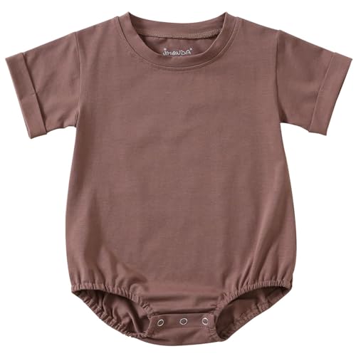 Image of Jimonda Baby Boy Girl Bubble Romper Solid Color Bodysuit Short Sleeve Cotton T-Shirt
