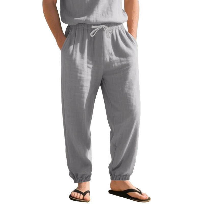 Mens Linen Pants Lightweight Summer Casual Elastic Waist Drawstring Beach Straight Workout Pants3