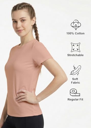 Image of INDISSH Yoga Tshirt for Women Cotton | Graphic Printed Yoga Round Neck Short Sleeves T-Shirt for Woman - WRN-YOGAB-PAR