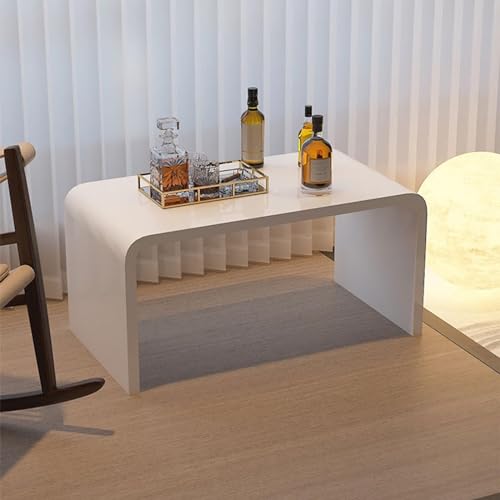 HJYBFA Mesa Auxiliar Moderna de acrílico en Forma de C para sofá, Color Blanco, con Borde Redondeado, pequeña, Elegante Mesa de Centro para Sala de Estar y Dormitorio (30 x 30 x 6