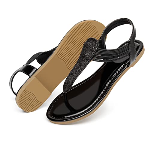 Rekayla Flat Sandals - Sparkling Elastic Strappy Thong Ankle Strap Sandals for Women3