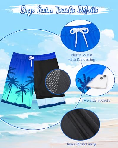 Image of Boys Rash Guard Swim Set with Swim Trunks Bathing Suit Long Sleeve Swim Shirt Quick Dry Swimsuit Kids Swimwear Size 7-16
