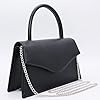 Milisente Pochette en cuir synthétique verni pour femme - Petite pochette de soirée pour mariage - Avec chaîne d'épaule, Noir embossé #5