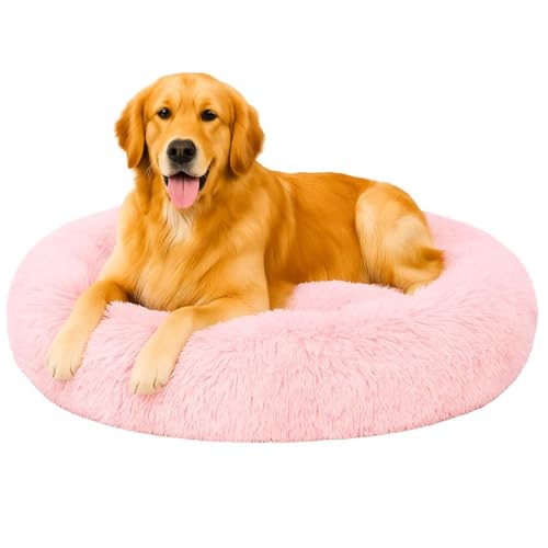 Image of Fluffy Washable Waterproof Dog Bed for Summer | Large Size Round Pet Bed for Golden Retriever, Labrador, Pug, Beagle | Anti-Skid, Soft & Cozy for All Breeds (Light Pink, XXL)