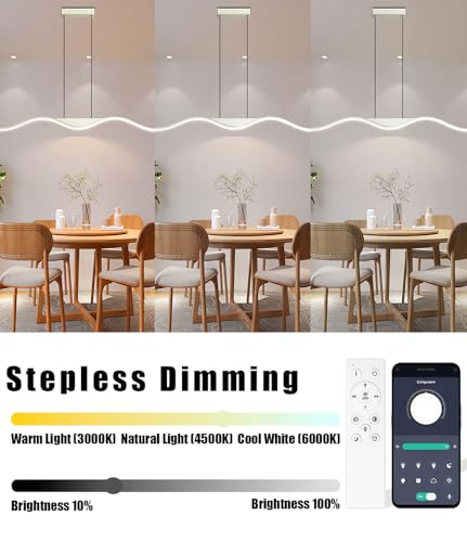 Lustre moderne à LED Wave à intensité variable avec télécommande