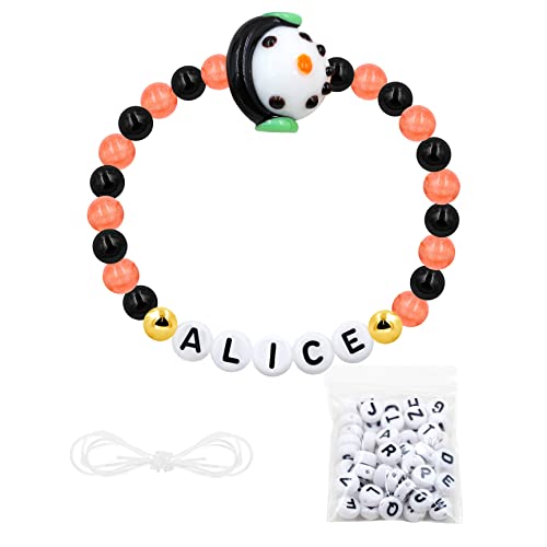 Image of Uloveido Black Orange Jade Charms Halloween Bracelets All Saints' Gift - DIY Customized Name Beaded Bracelet