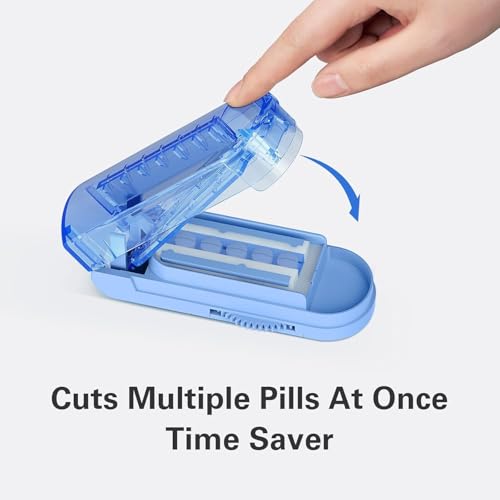 Image of ONE PIX Multiple Pill Cutter Splitter for Small and Tiny Pills, Accurate 1 /2 Tablet Splitter with Adjustable Bars & Hidden Blade, Safely Cuts Large Medication for Seniors & Pets, Blue