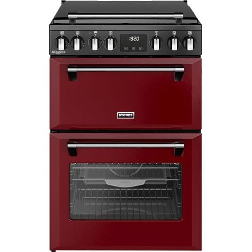 Stoves 60cm wide Double Oven Dual Fuel Richmond DX MRA 60DF Mini Range Cooker - Garnet Red - A/A Rated