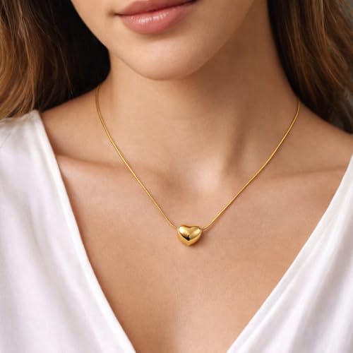 Image of VELYN Gold Plated Heart Pendant Necklace for Women | 16 inch + 2 inch Adjustable Chain | Minimal Daily Wear Jewellery | Gift for Girls, Wife & Girlfriend