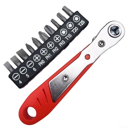 Llave de trinquete hexagonal de 1/4 pulgadas con juego de 10 puntas para herramientas de reparación de destornilladores Torx, liberación rápida, broca corta de 25 mm, galvanizada para