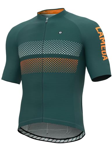 LAMEDA Cycling Jersey Men Short Sleeve Road Bike Bicycle Shirt Reflective Breathable Lightweight Green Large