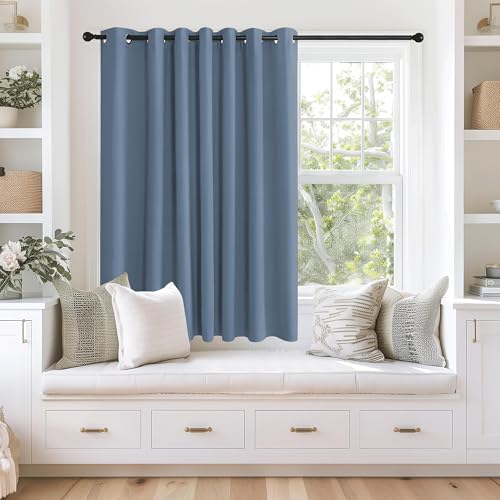 NICETOWN Blackout Curtains 63 inches Long for Living Room Bedroom, Grommet Thermal Insulated Room Divider Drape Window Treatment for Sliding Patio Door, W100 x L63, 1 Panel, Stone Blue