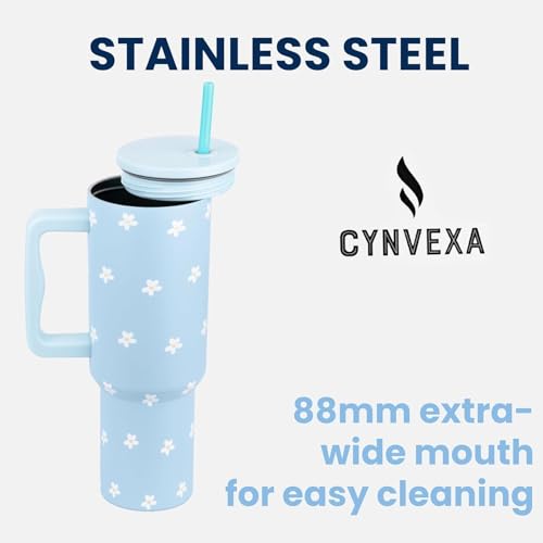 Image of CYNVEXA Tumbler with lid and Straw 1200ML Cup Stainless Steel Vacuum Insulated Tumbler for Water, Iced Tea or Coffee 1.2L Office Gym Travelling(Retro Mint Flower)