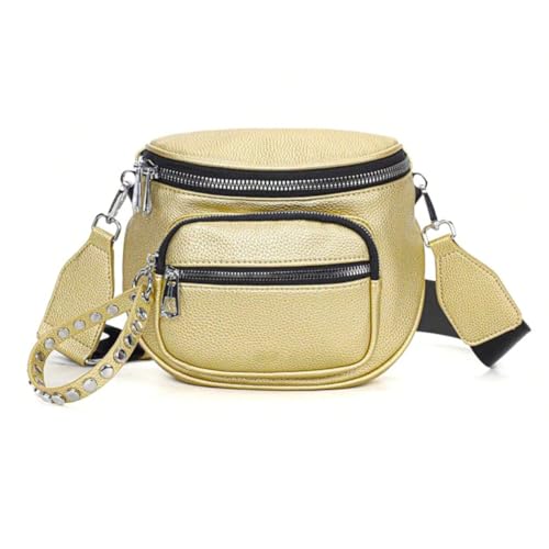 Bolsa Feminina Transversal estilo Pochete Alça Ombro Shoulder bag, alça larga, moderna, estilosa, bolsa de peito de couro sintetico, bolsa crossbody, pochete luxo (Dourada)