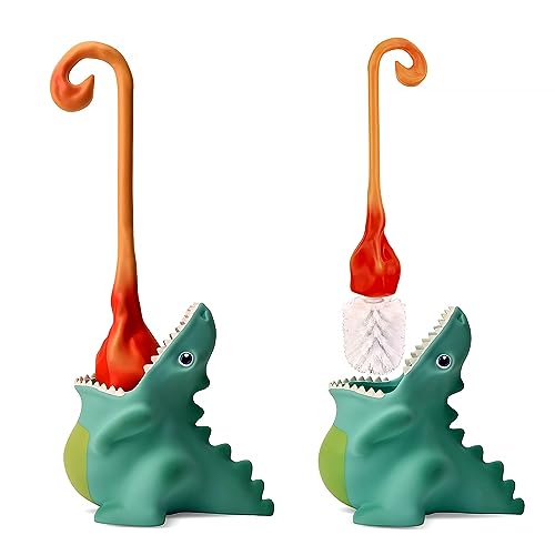 Image of Creative Dinosaur Toilet Brush, Toilet Bowl Brush and Holder, Flexible Toilet Bowl Brush Head, Bathroom DinosaurToilet Bowl Brush for Deeply Cleaning,Cute Bathroom Accessories (Green)