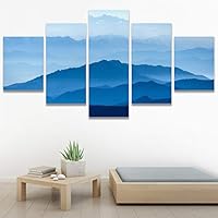 SIGNWIN 5 Panel Canvas Wall Art Blue Sunset for Home Decorations Ready to Hang - 60