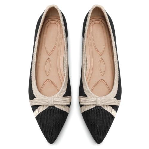 Image of Flats for Women Pointed Toe Knit Foldable Ballet Flat Shoes | Stretch knit upper,built-in arch support,cushioned insole,foldable lightweight design,non-slip sole,office and casual wear