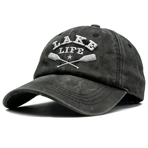 Jumsky Lake Life Baseball Caps for Women River Beach Camping Washed Cotton Hat Black