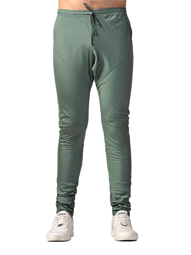 kisah Mens Churidar, Cotton Blend Solid Pattern Green Churidar for Men-picture-30