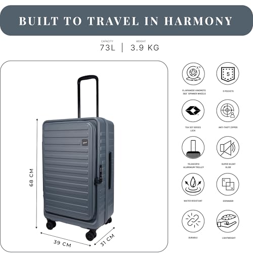 Image of F Gear Windsor Medium 68cm German Makrolon Polycarbonate|Japanese Hinomoto Wheel|Front-Opening Trunk-Style Hard Luggage|Check-in Suitcase Travel|Laptop sleeve, Expandable, Anti-Theft Zipper|Stone Blue