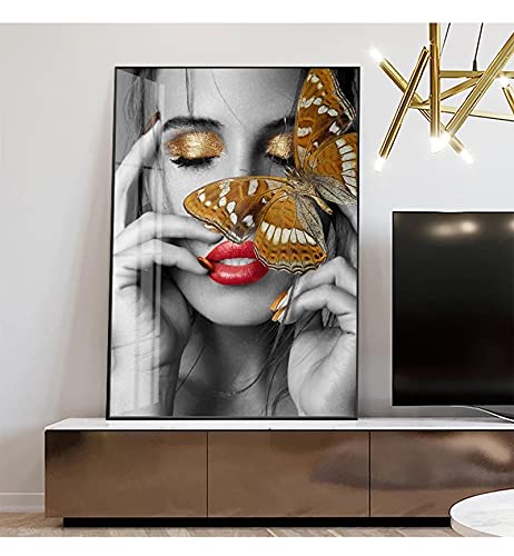 Affiches d'art mural femme abstraite papillon rouge décoration intérieure