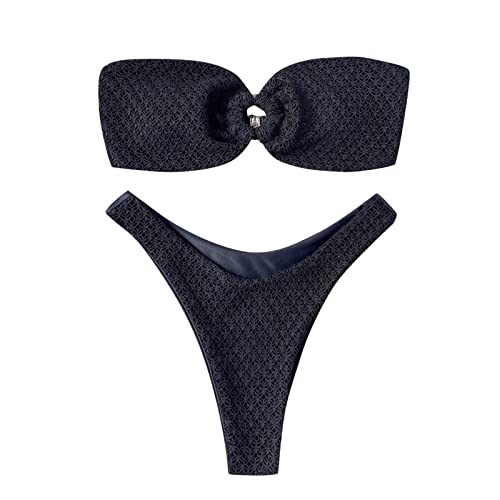 Bikinis Mujer 2026 Braga Alta Bikini Elegante Traje De Baño Conjunto 2026 Cintura Alta Reductor Sexy Escote En V Push Up con Relleno Traje De Baño Ajustable Swimwear(M)